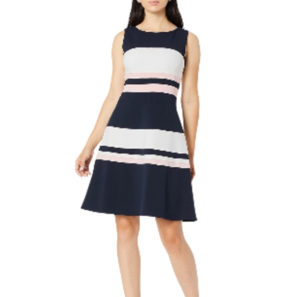 Tommy Hilfiger Women's Dress Size 10 Preppy Office Brunch Church Navy Pink White